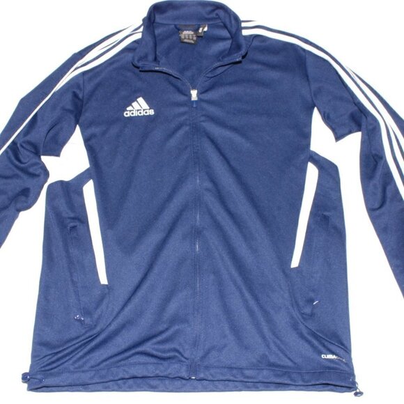 Adidas Climacool Mens Medium Navy Blue White Striped Athletic Jacket Full Zipper - Picture 1 of 5